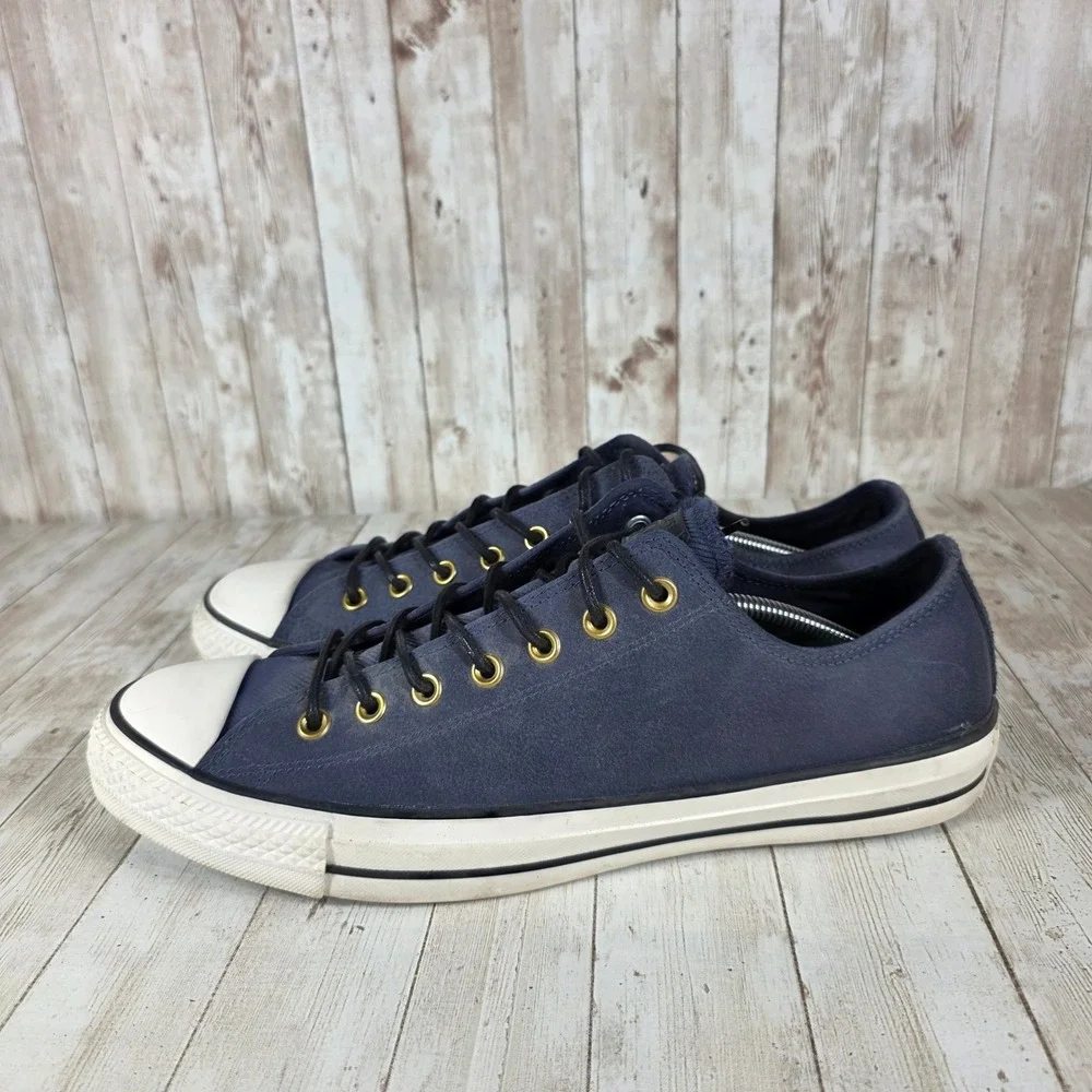 Converse All Star‎ Navy Blue Gold Eyelets Canvas Low Top Sneakers Mens - Picture 2 of 8